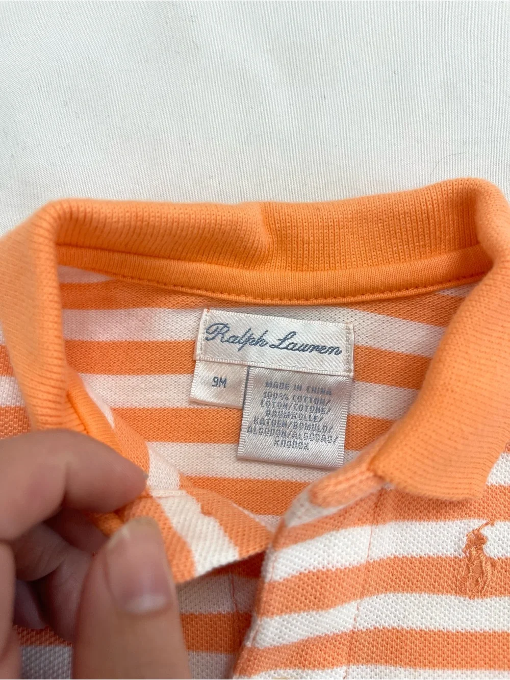 Ralph Lauren Orange White Striped Cotton Polo Short Sleeve Button Up Onesie 9M